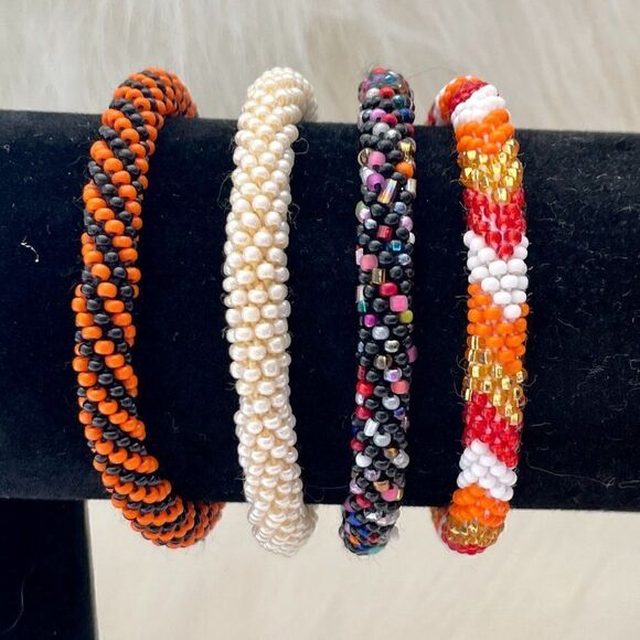 HAND CRAFTED in Nepal Beaded Bracelets (set of 4) #230 - Picture 1 of 4